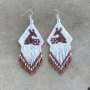 Fawn Beaded Earrings, New, Handmade by Me